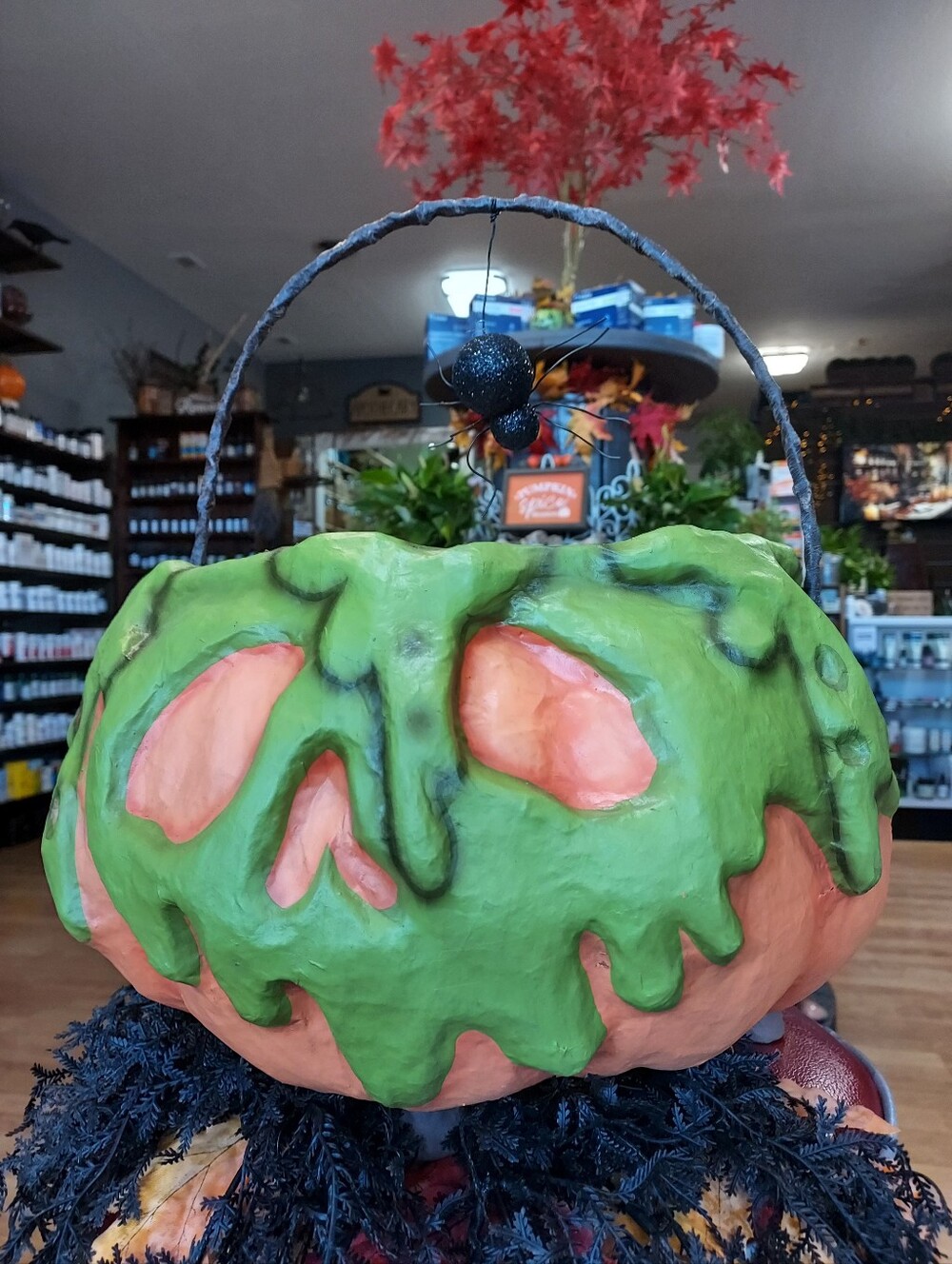 Chunky Orange Pumpkin Bowl with Green Drip Top